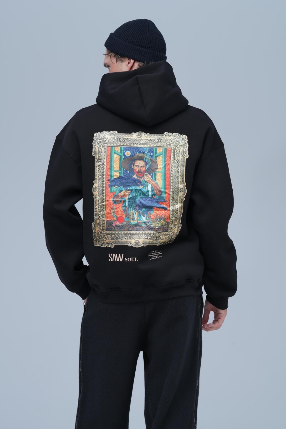 CROWS & SMOKE HOODIE - BLACK