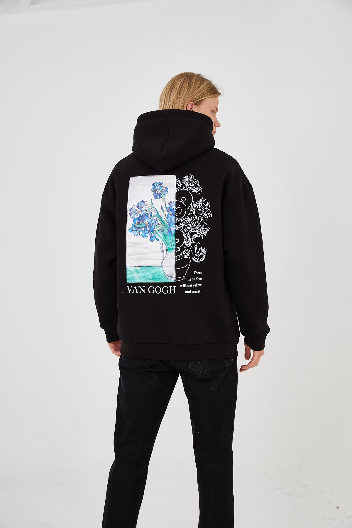 HOODIE - BLUE FLOWERS - BLACK