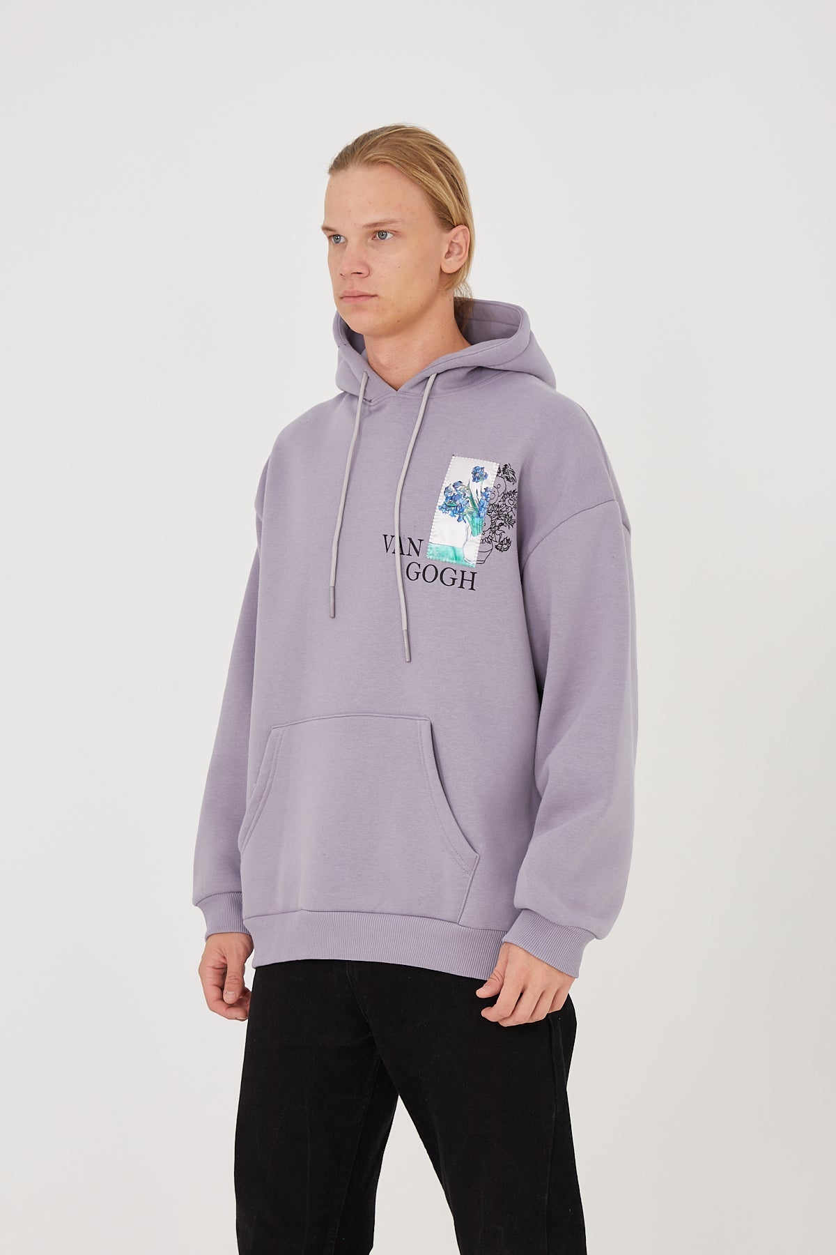 HOODIE - BLUE FLOWERS - GREY