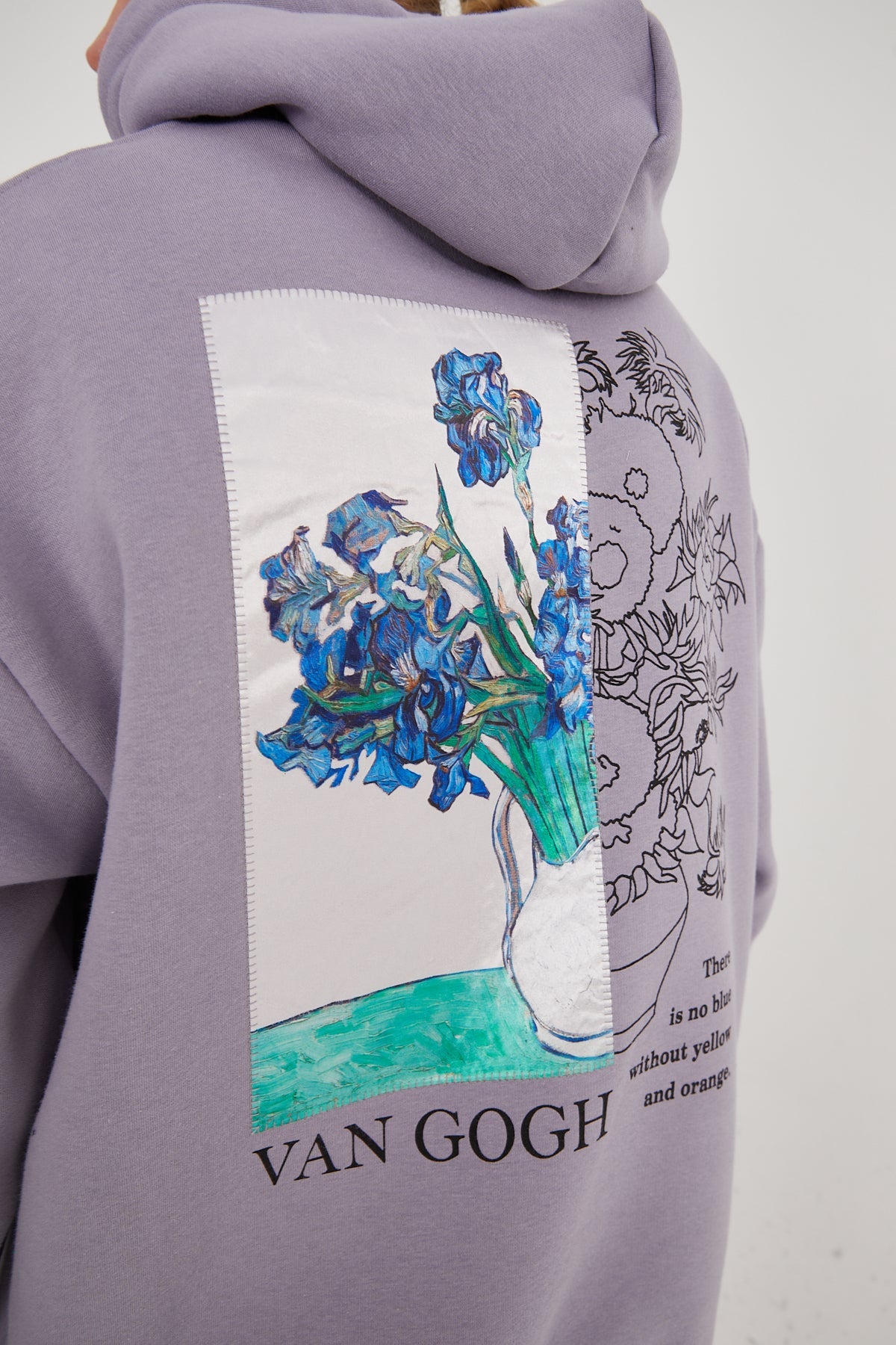 HOODIE - BLUE FLOWERS - GREY