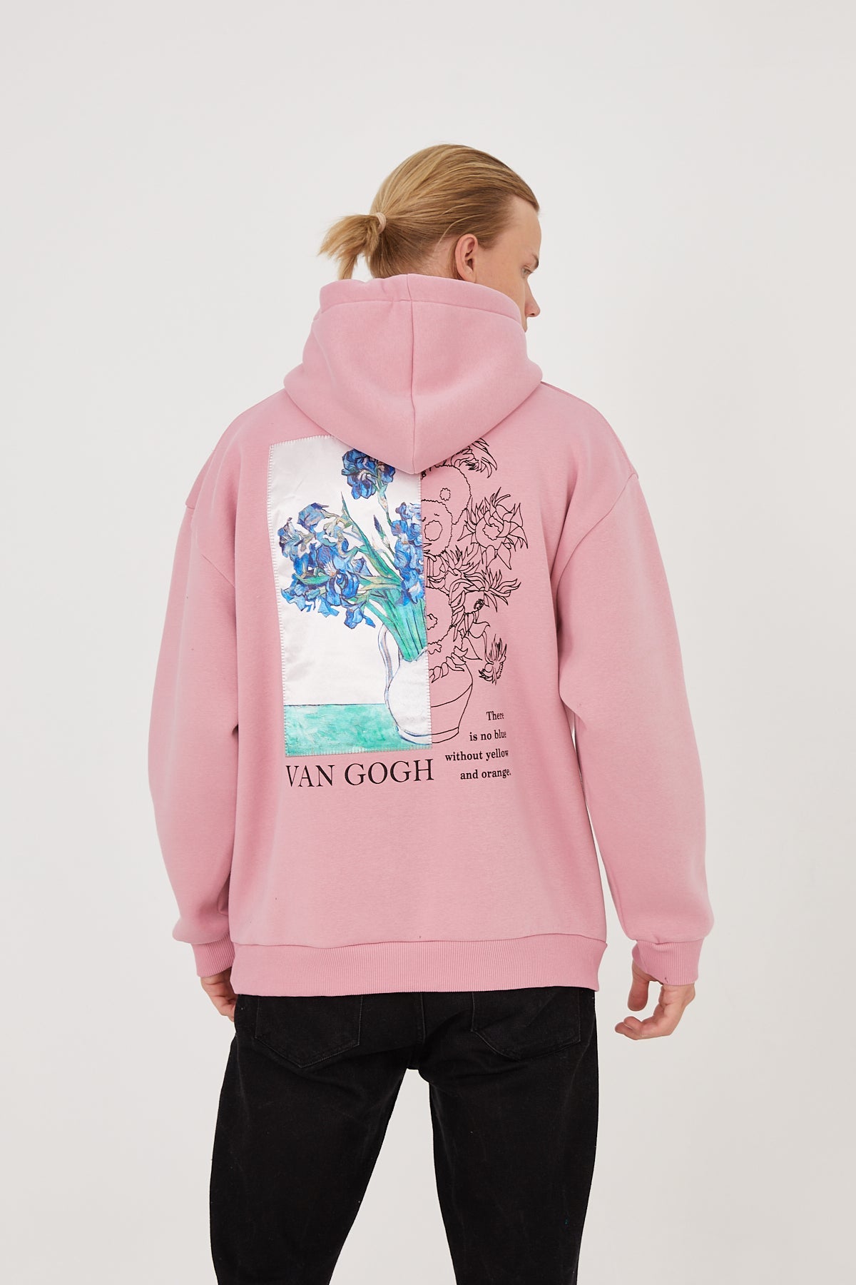 HOODIE - BLUE FLOWERS - PINK