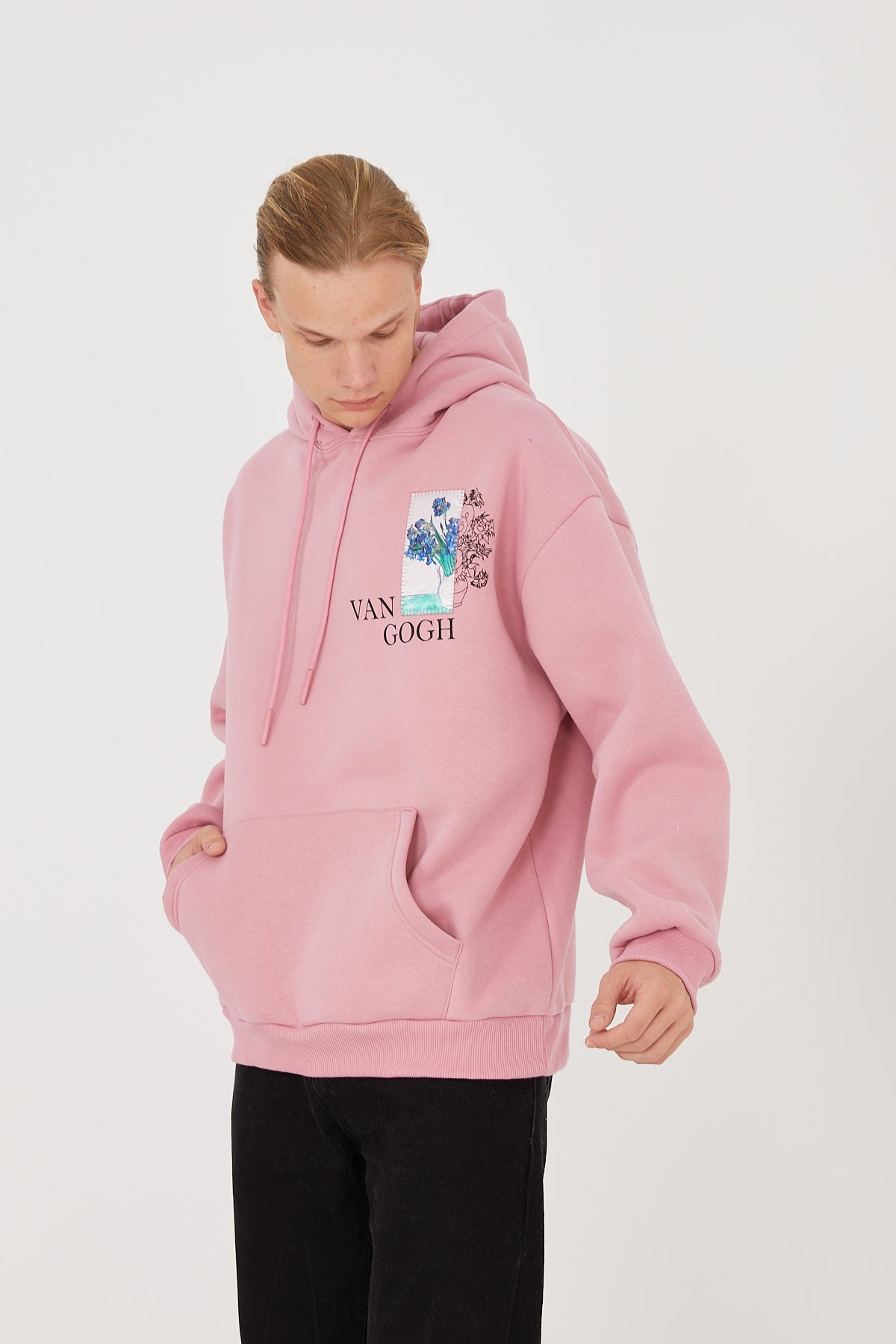 HOODIE - BLUE FLOWERS - PINK