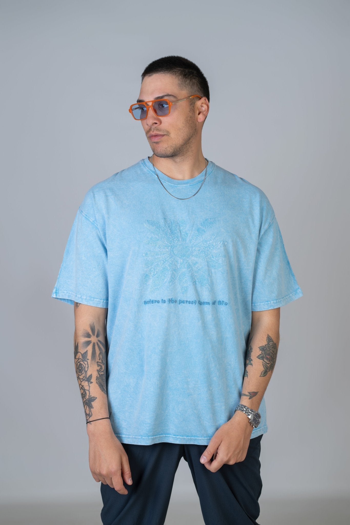 T - SHIRT - DYE FLOWERS - BLUE