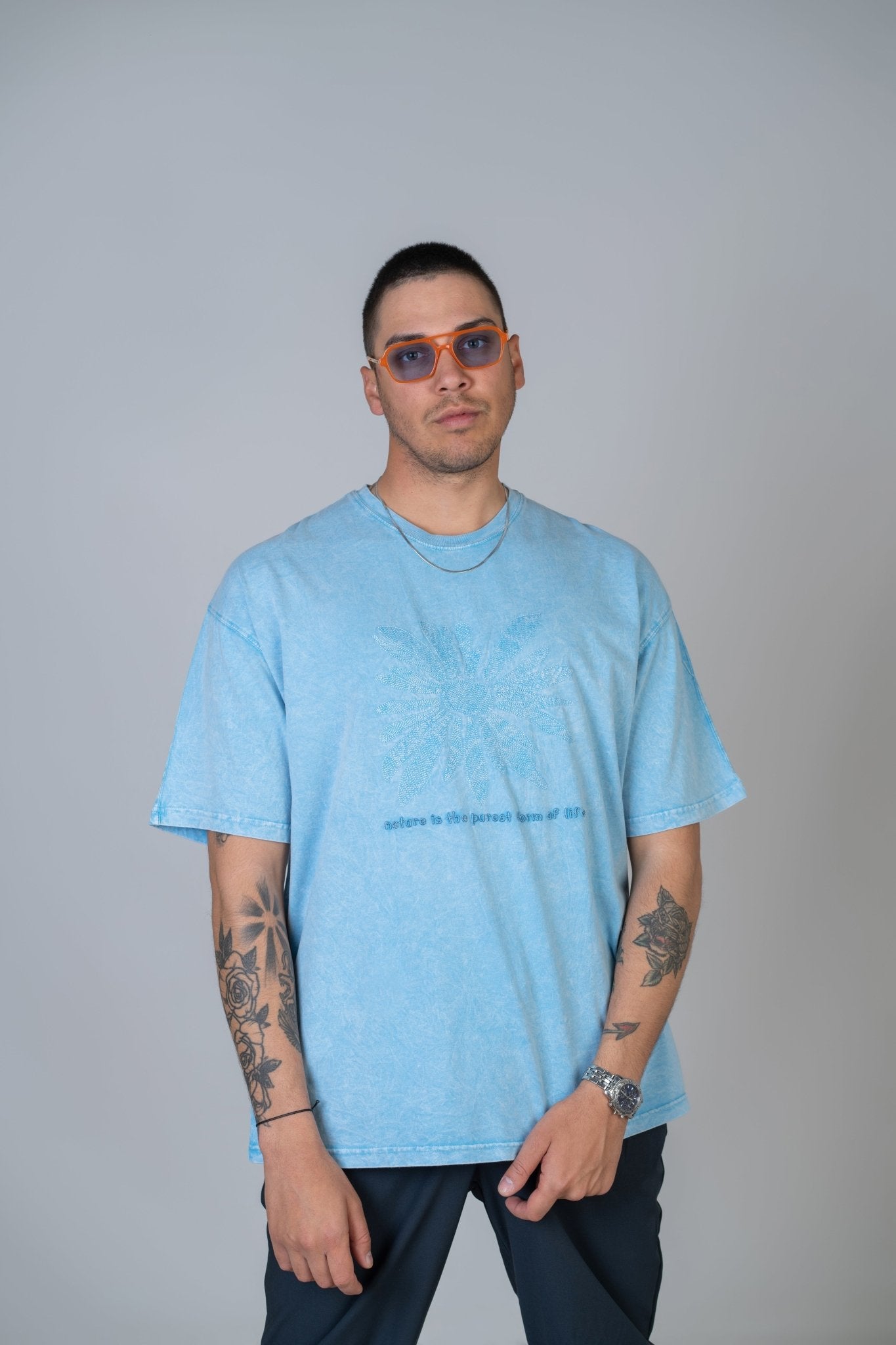 T - SHIRT - DYE FLOWERS - BLUE