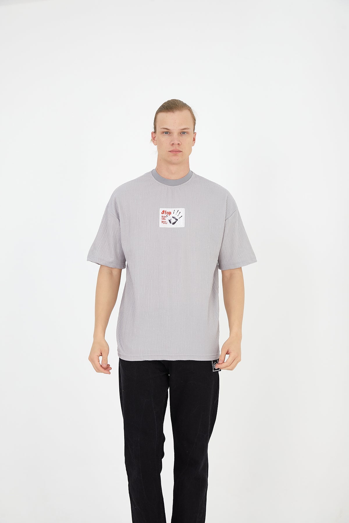 T - SHIRT - STOP STOPPING YOURSELF - GREY