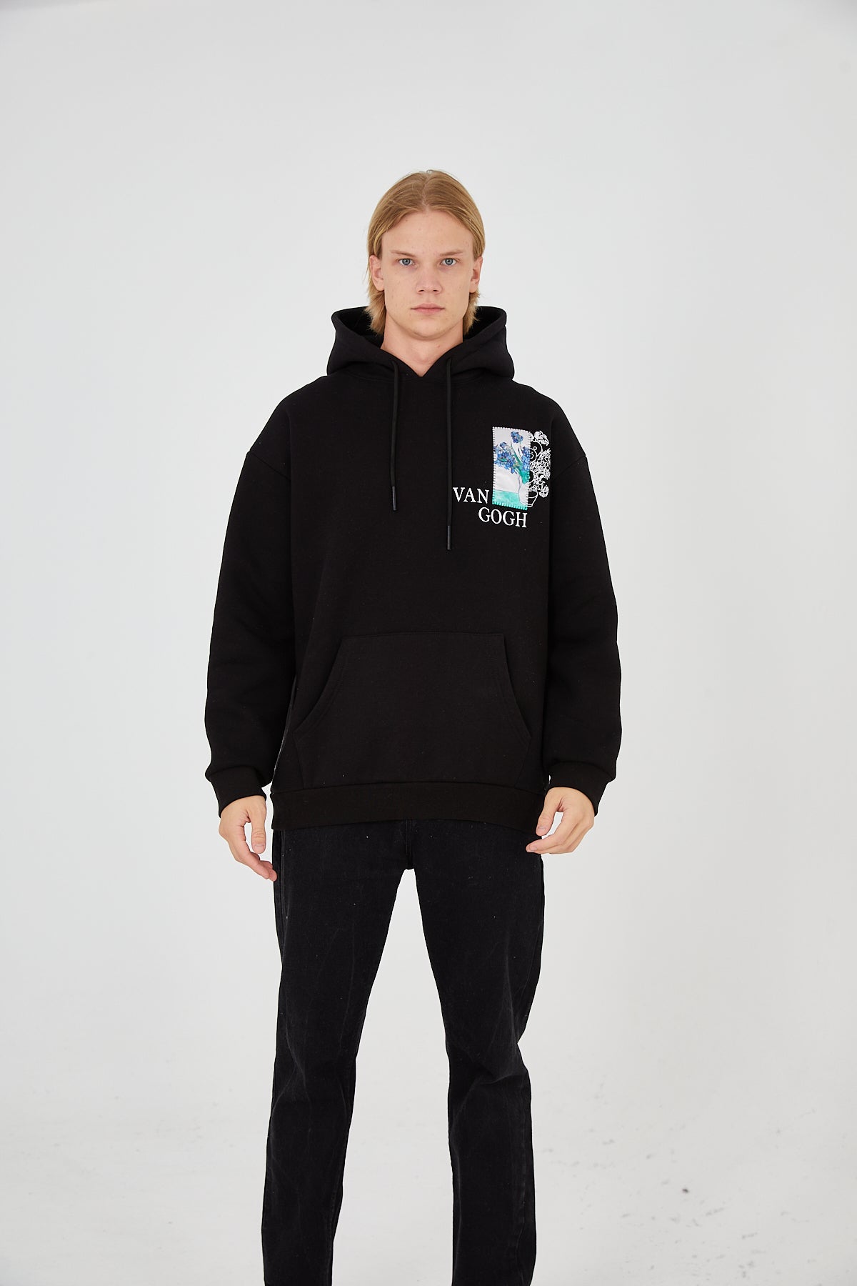 HOODIE - BLUE FLOWERS - BLACK - DYS-Amsterdam