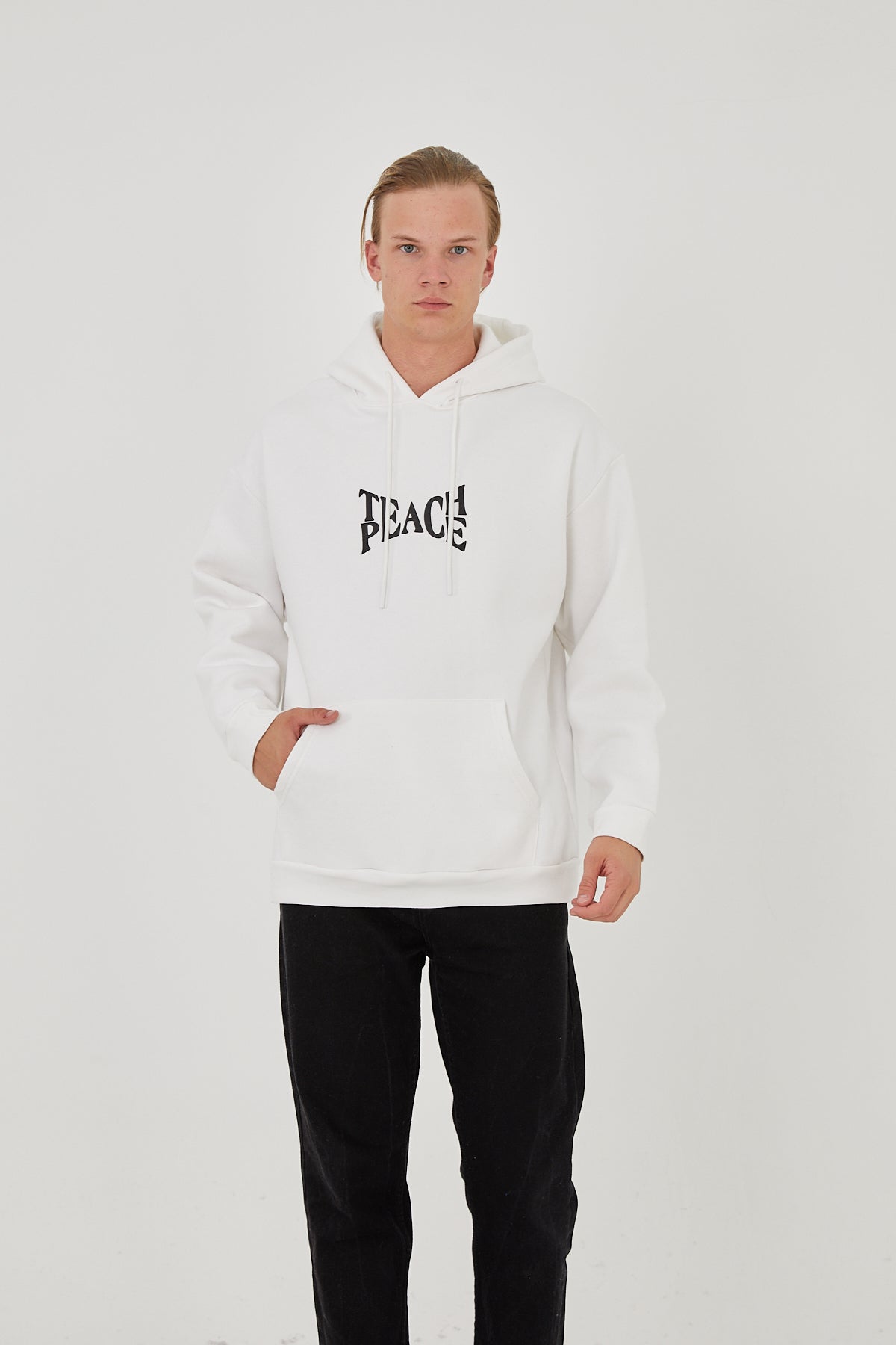 HOODIE - TEACH PEACE - ECRU