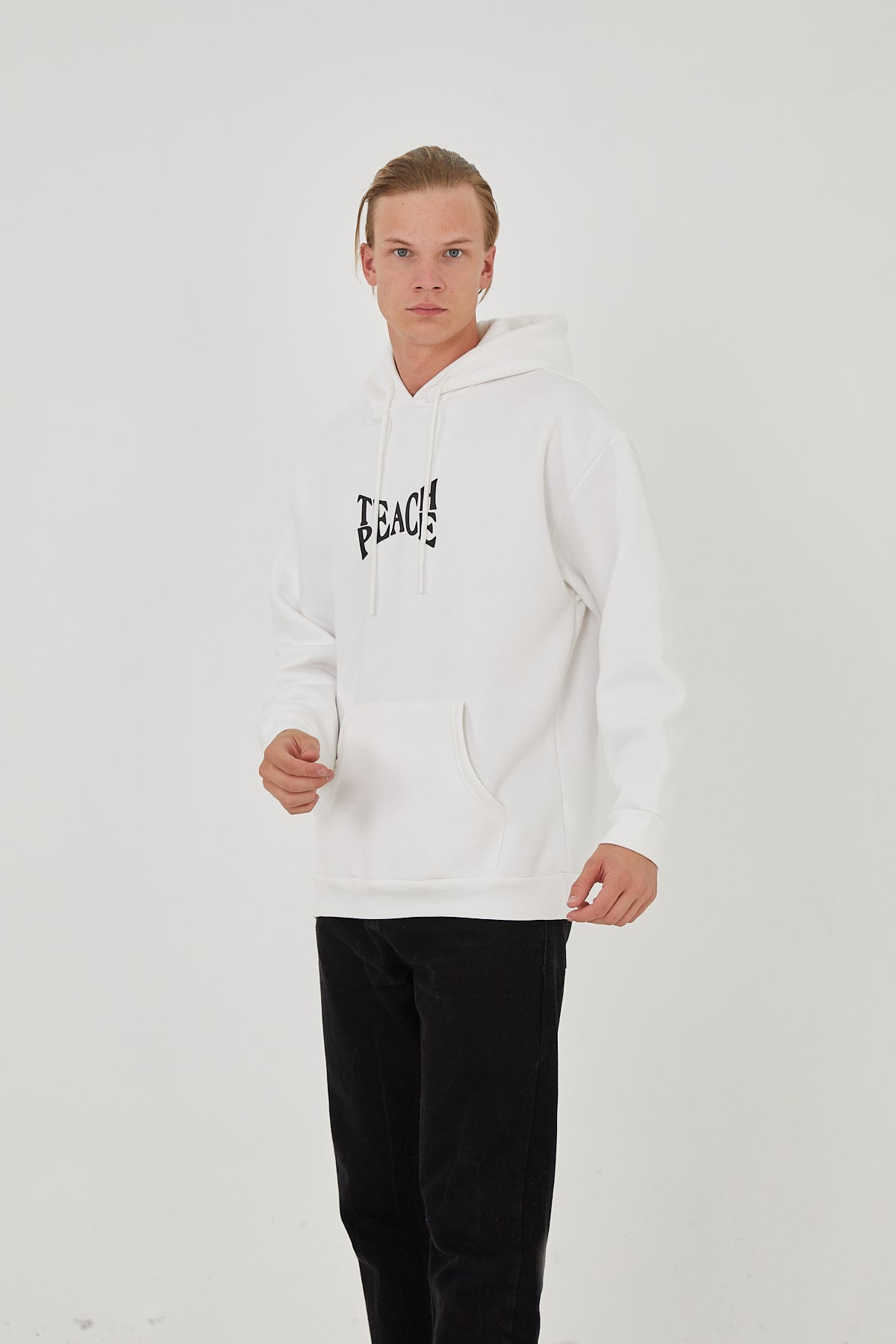 HOODIE - TEACH PEACE - ECRU