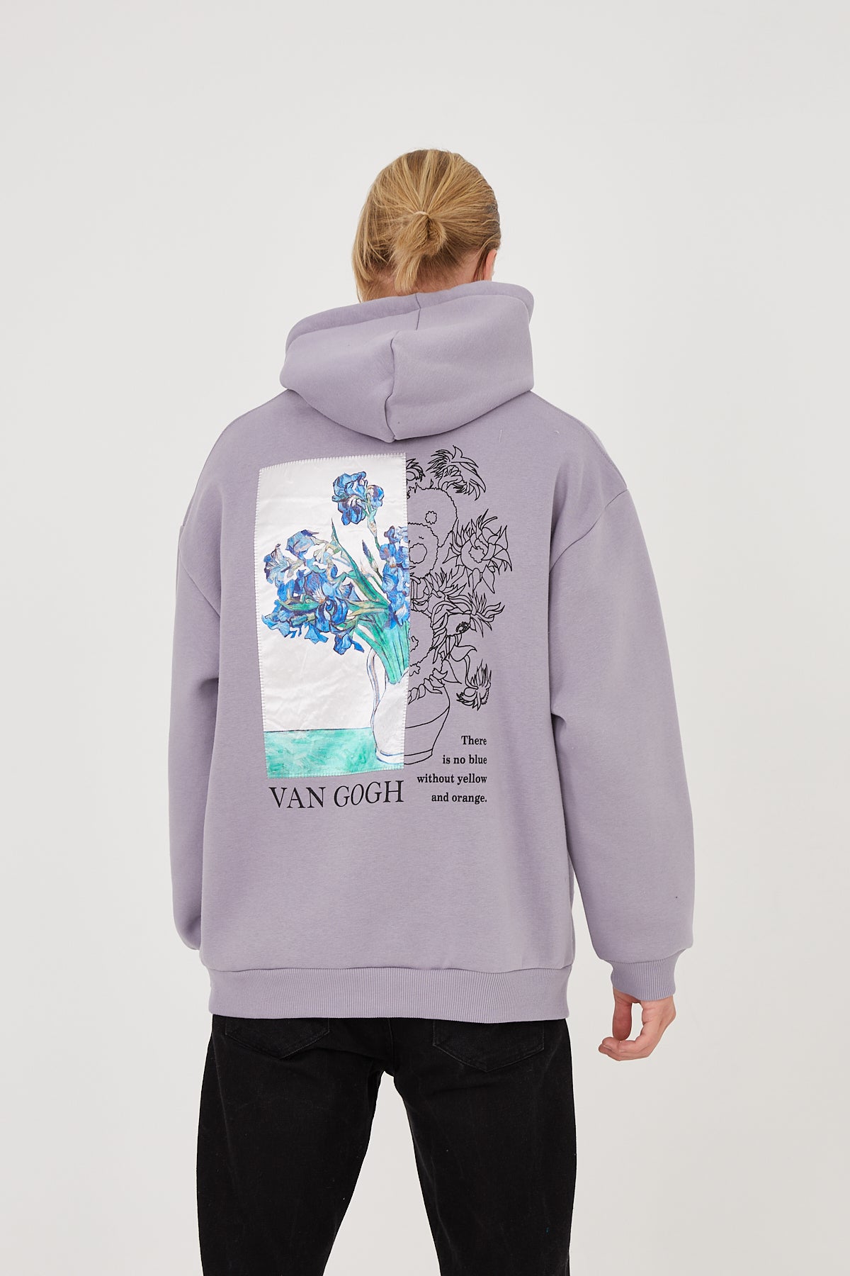 HOODIE - BLUE FLOWERS - GREY