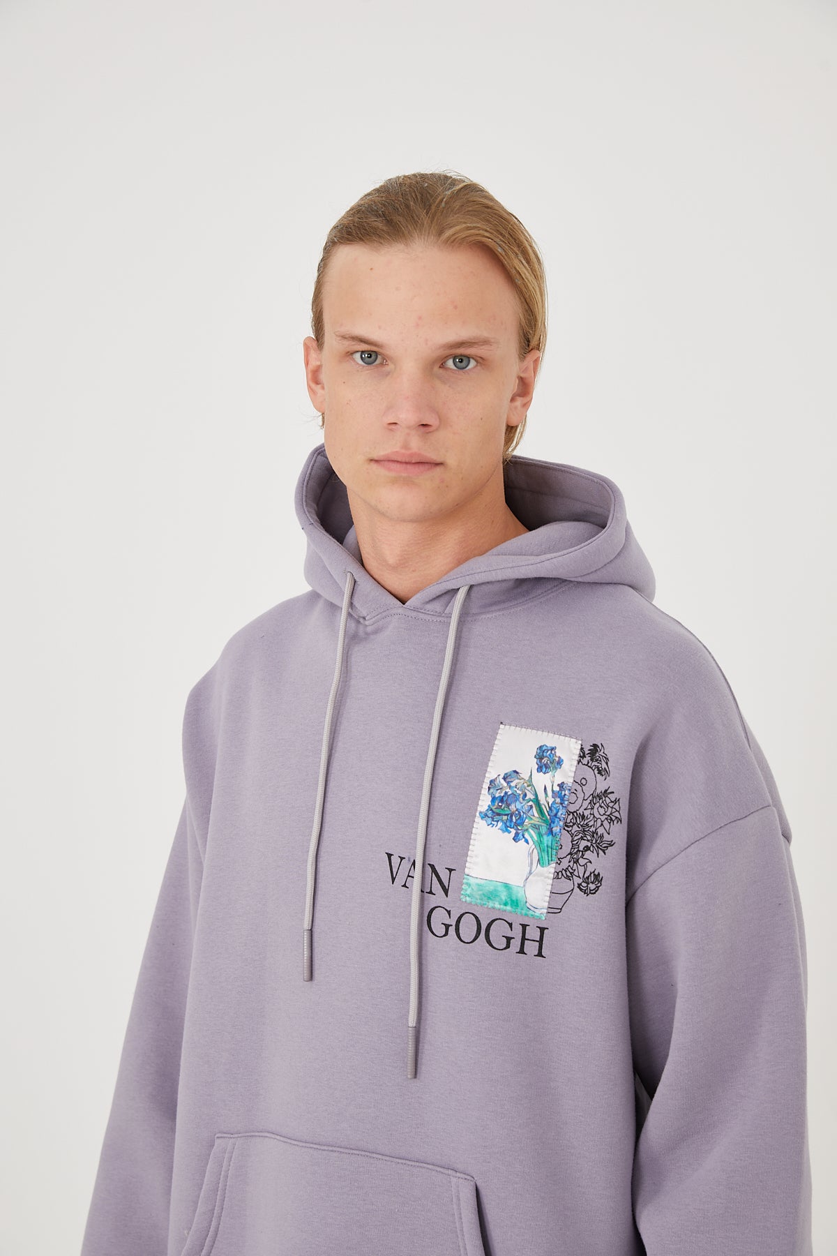 HOODIE - BLUE FLOWERS - GREY