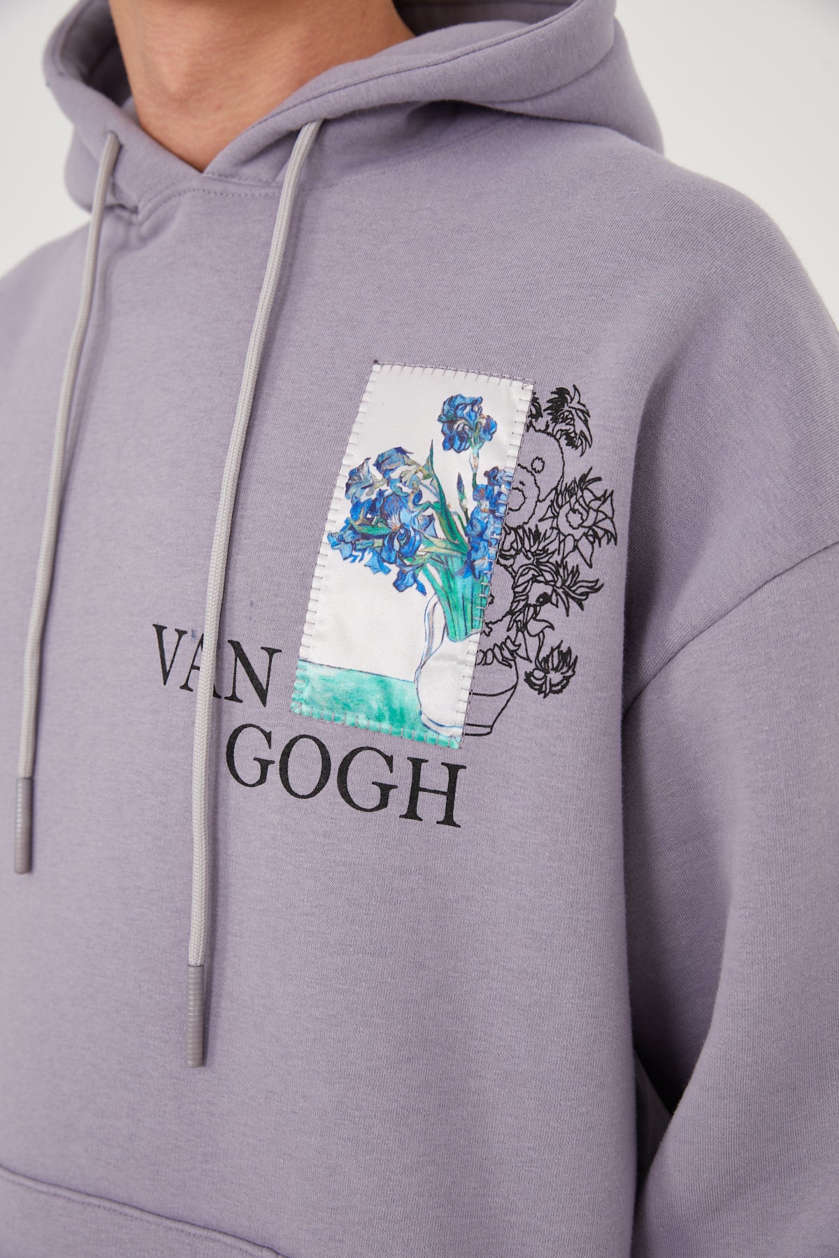 HOODIE - BLUE FLOWERS - GREY