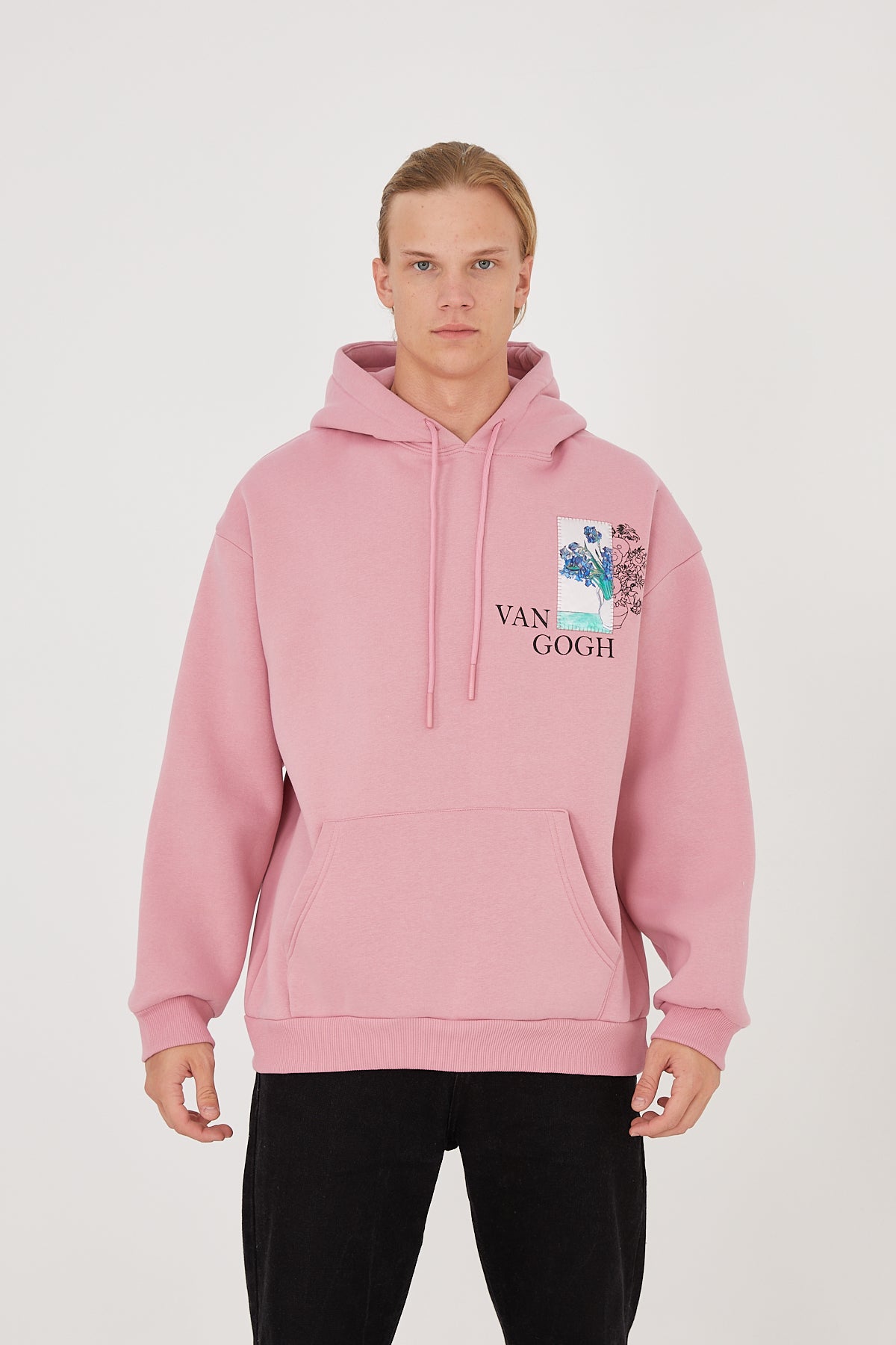 HOODIE - BLAUWE BLOEMEN - ZWART