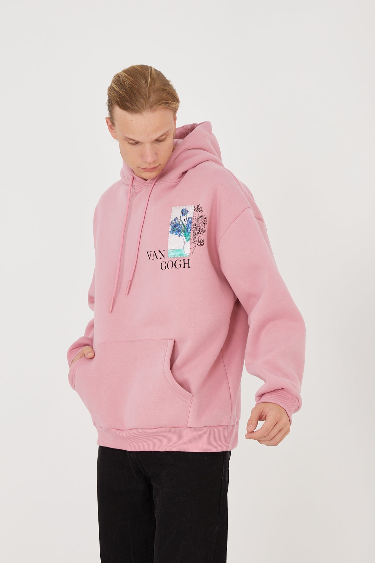 HOODIE - BLAUWE BLOEMEN - ZWART