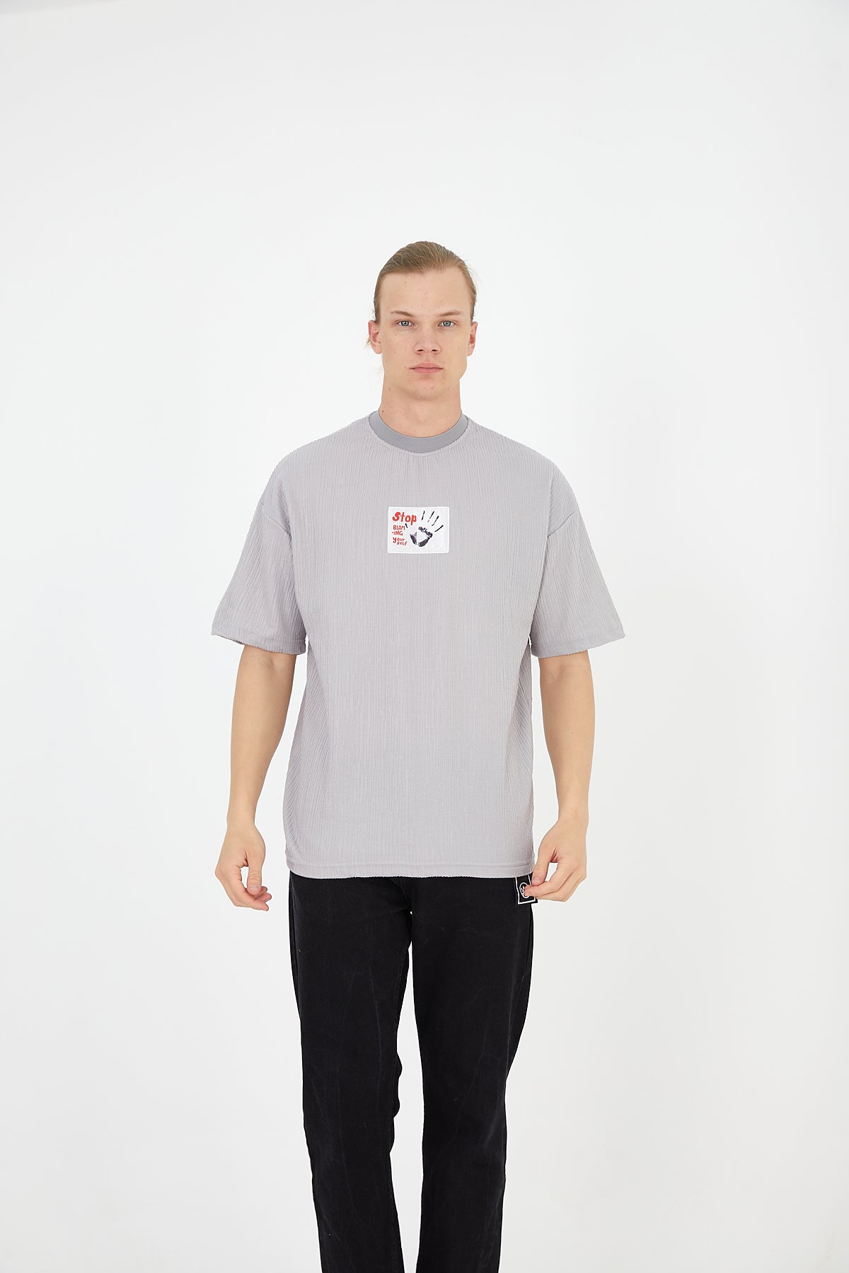 T-SHIRT - STOP STOPPING YOURSELF - GREY - DYS-Amsterdam